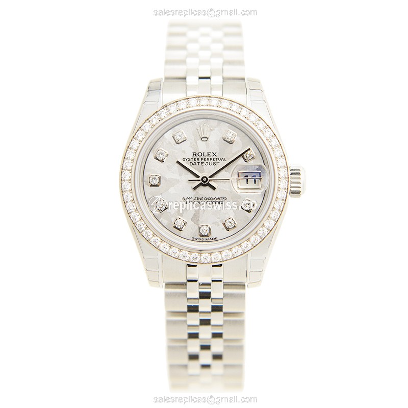 Rolex Lady Datejust Replica - Automatic - White Gold & Diamond - Silver Dial, Steel Strap - View 2