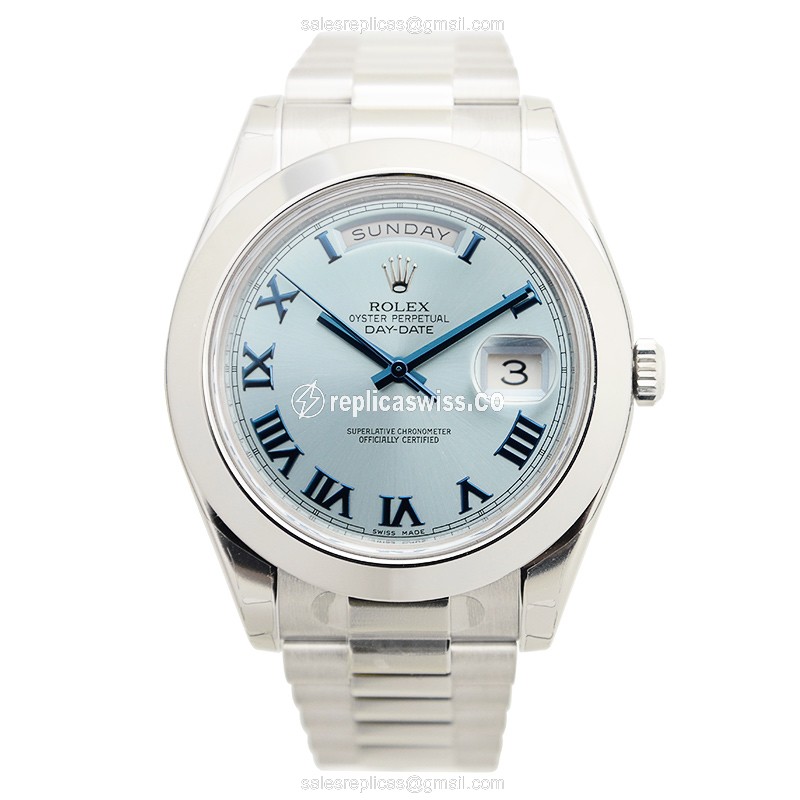 Rolex Day-Date Replica - Automatic - White Gold - Blue Dial, Silver Clasp & Steel Strap - View 2