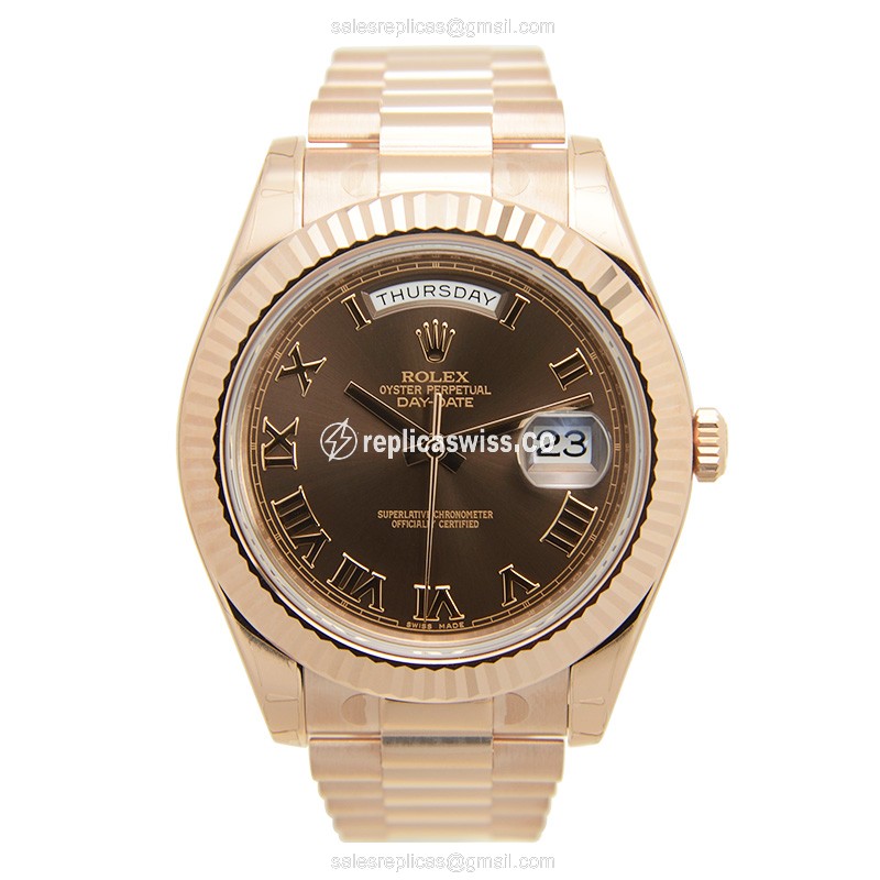 Rolex DAY-DATE Replica | Automatic | 18kt Gold Case | Brown Dial | Gold Strap - View 2