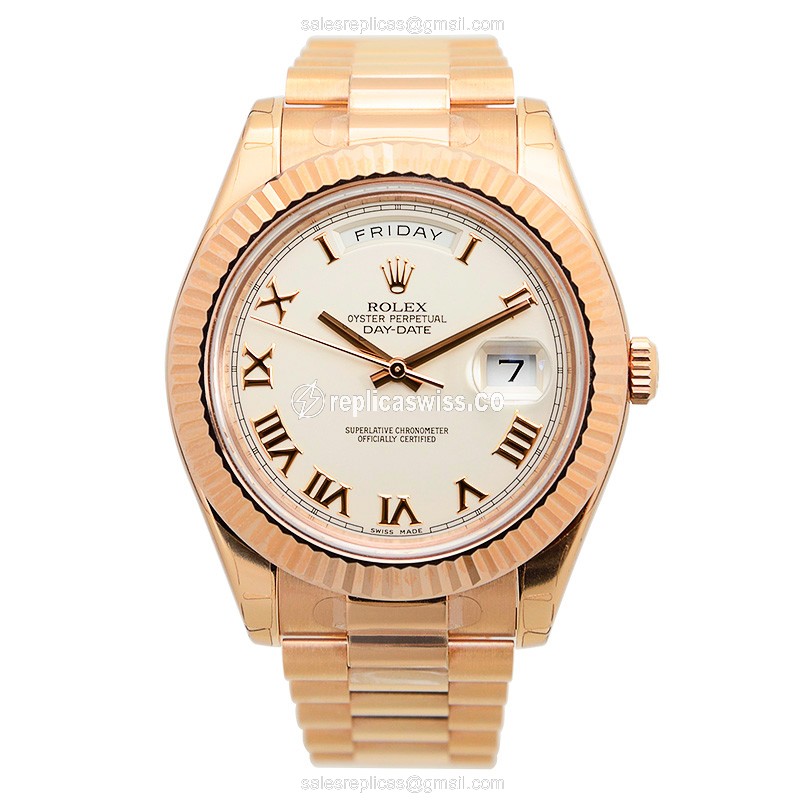 Rolex Day-Date Replica - Automatic - Ivory Dial - 18kt Gold Case & Strap - View 2