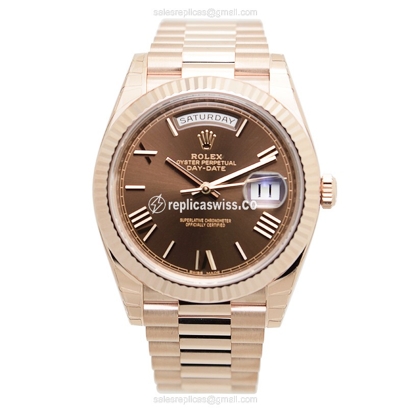 Rolex Day-Date Replica: 18kt Gold Case, Brown Dial - Automatic - View 2
