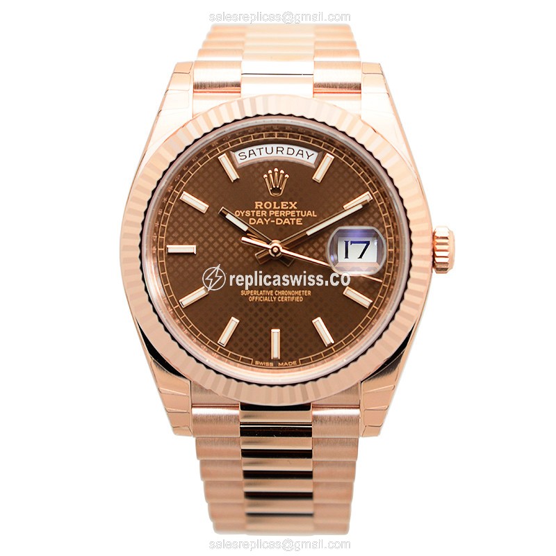 Rolex Day-Date Replica - Automatic - 18kt Gold - Brown Dial, Pink Gold Strap - View 2
