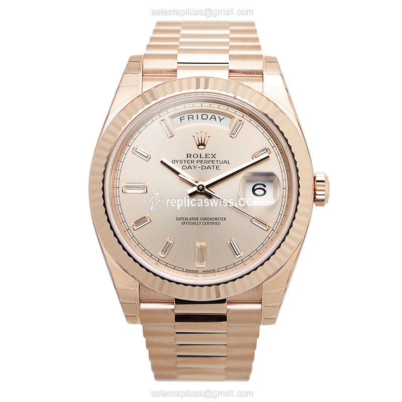 Rolex DAY-DATE Replica - 18kt Rose Gold - Automatic - Pink Dial - Gold Clasp - View 2
