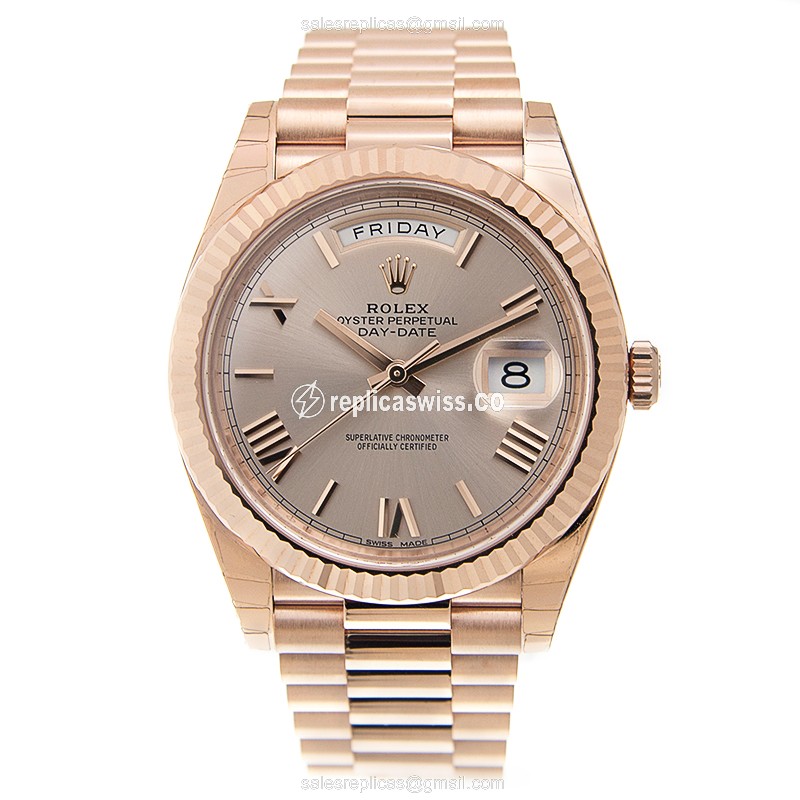 Rolex DAY-DATE Replica | 18kt Gold Case | Pink Dial | Automatic Clasp - View 2
