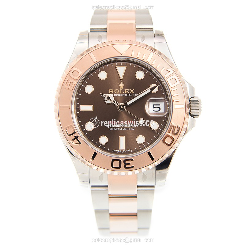 Rolex Yacht Master II Replica | Automatic | Brown Dial | 18kt Gold & Steel Case - View 2