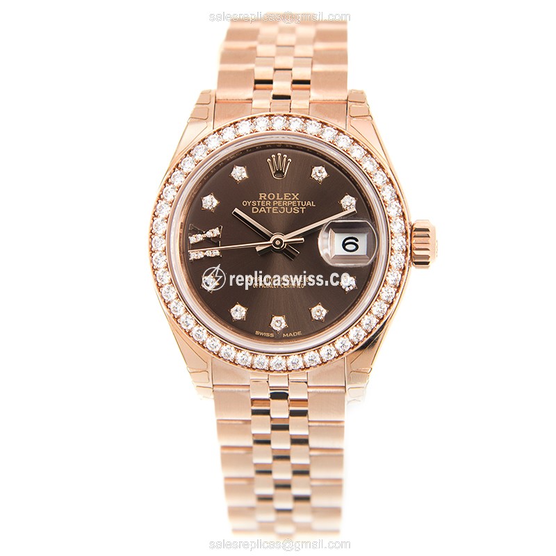 Rolex Lady Datejust Replica - Automatic 18kt Gold - Brown Dial - Gold Strap - View 2