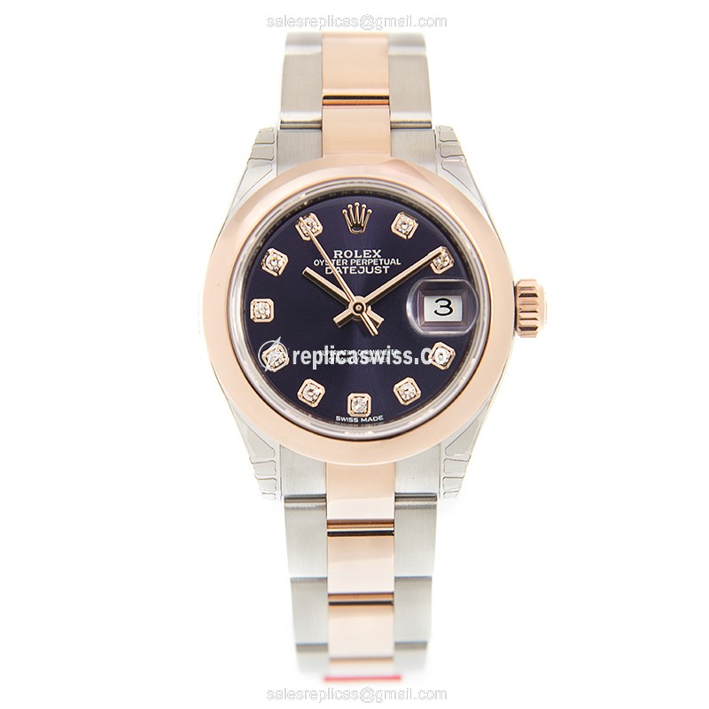 Rolex Datejust Replica - Automatic - 18kt Rose Gold Case - Purple Dial, Gold Strap - View 2