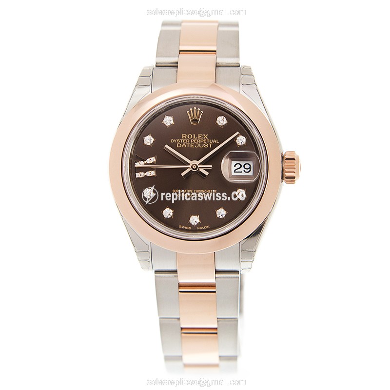 Rolex Datejust Replica - Automatic - 18kt Rose Gold & Steel Case - Brown Dial on Yellow Steel Strap - View 2