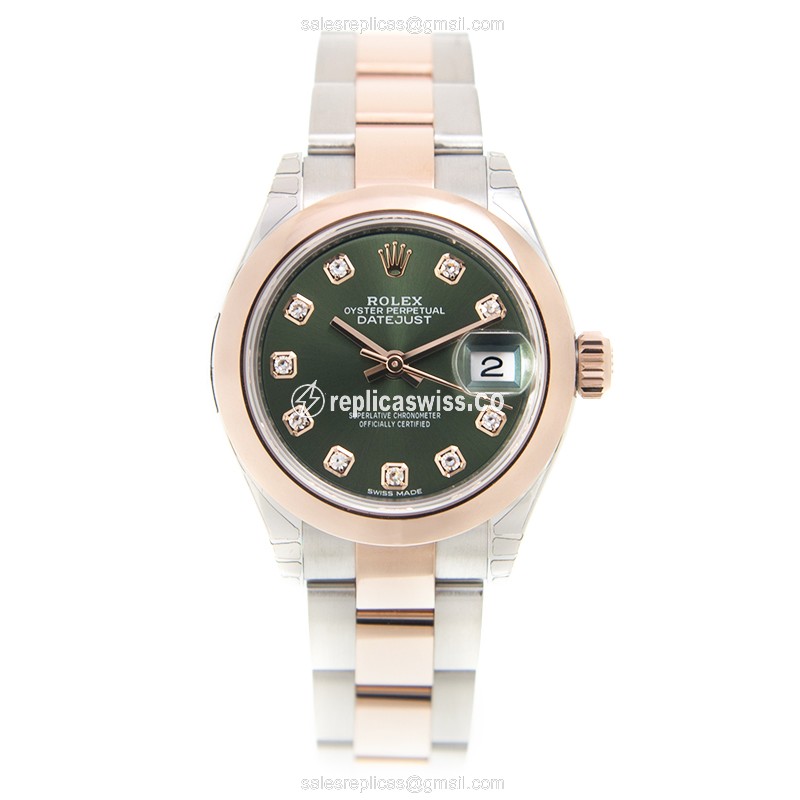 Rolex Lady Datejust Replica - Automatic - 18kt Rose Gold & Steel - Green Dial - View 2