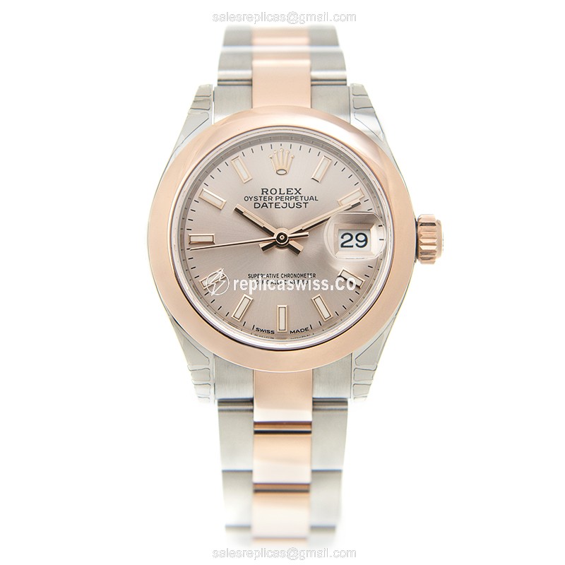 Rolex Lady Datejust Replica - Auto - 18kt Rose Gold/Steel - Pink Dial - View 2