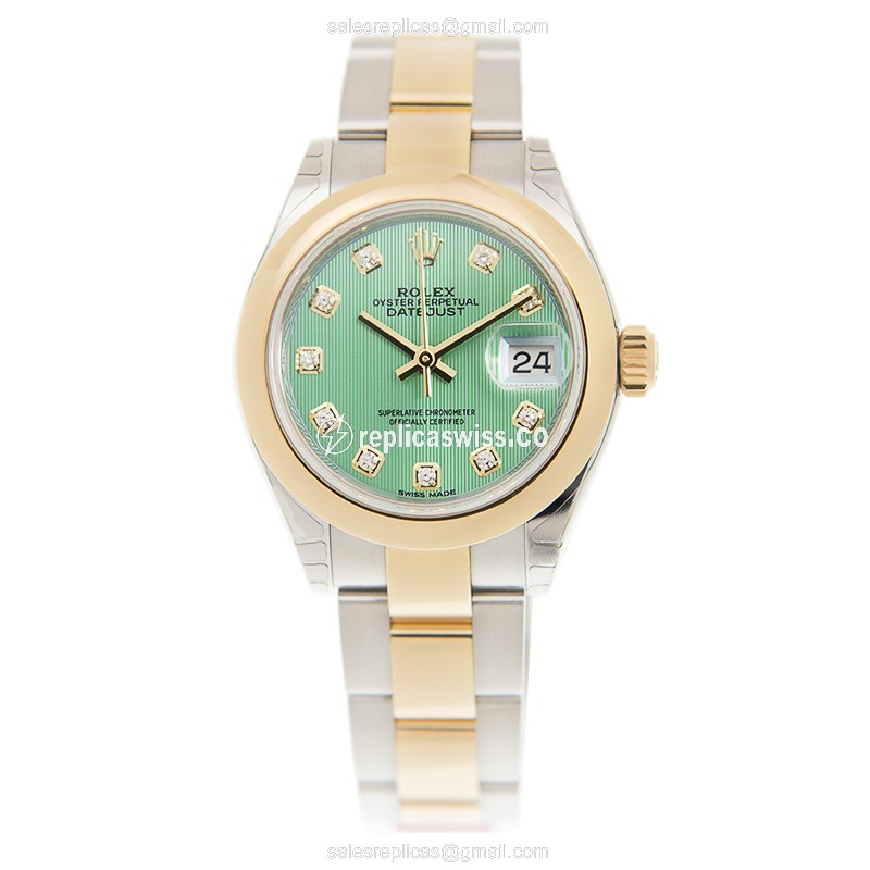 Rolex Lady Datejust Replica - Automatic - 18kt Gold & Steel - Green Dial, Gold Clasp - View 2