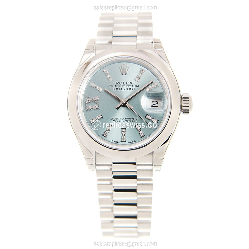 Rolex Datejust Replica - Automatic - Platinum - Blue Dial, Gold Clasp, Silver Strap - View 2