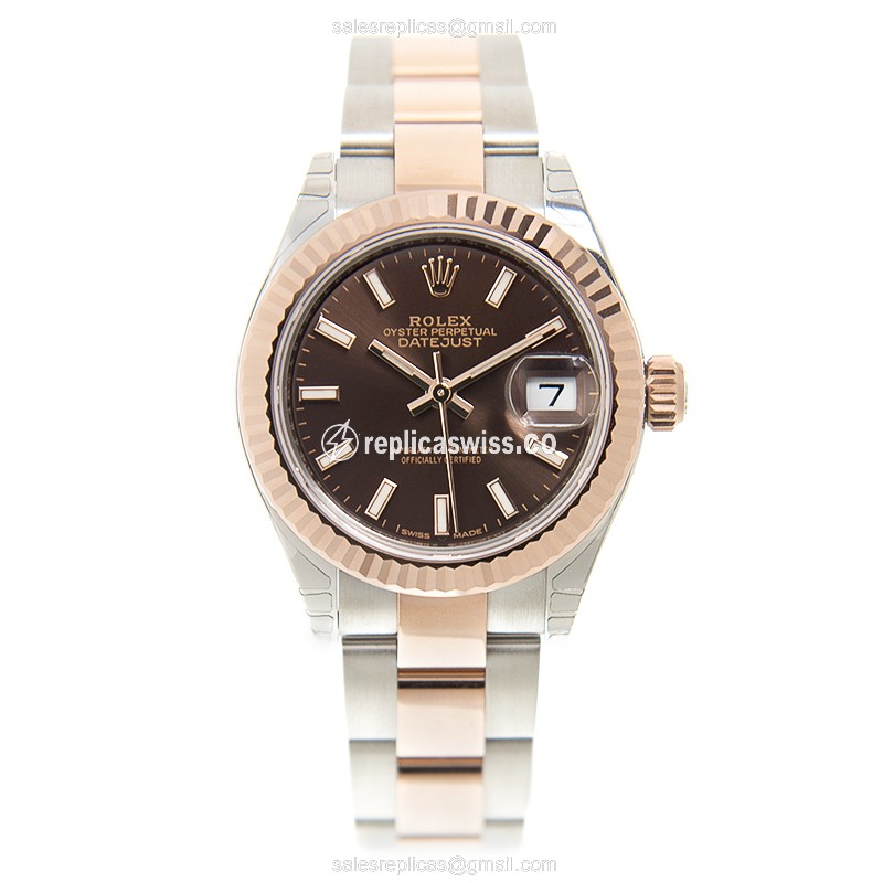 Rolex Lady Datejust Replica - Automatic - 18kt Rose Gold Case, Brown Dial - View 2