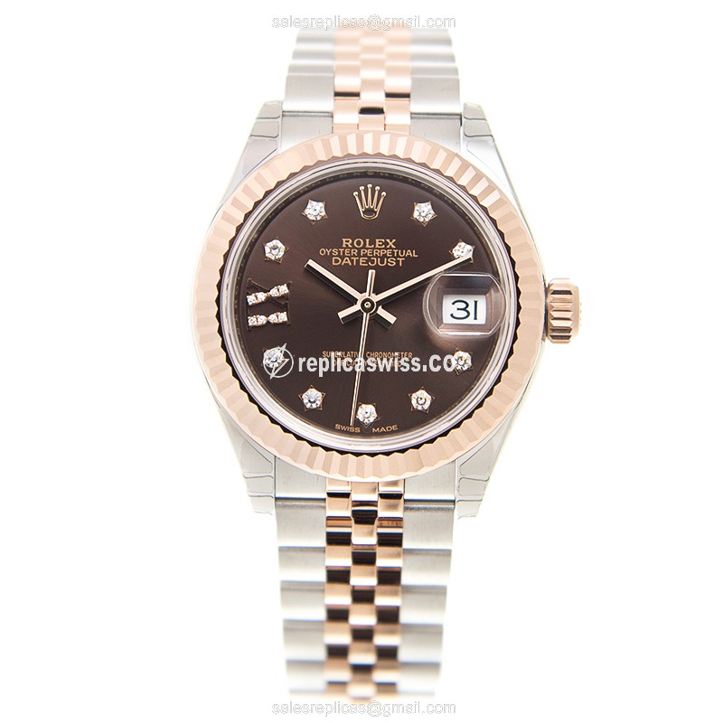 Rolex Lady Datejust Replica - Automatic - 18kt Rose Gold - Steel Case - Brown Dial - View 2