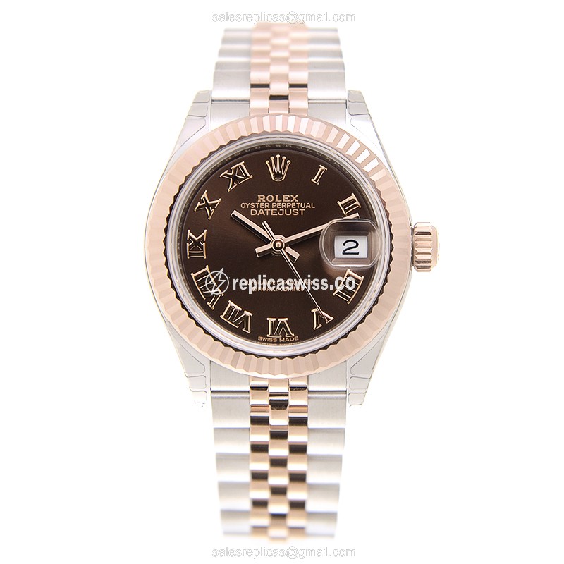 Rolex Datejust Replica - Automatic - 18kt Rose Gold Case - Brown Dial on Gold Steel Strap - View 2