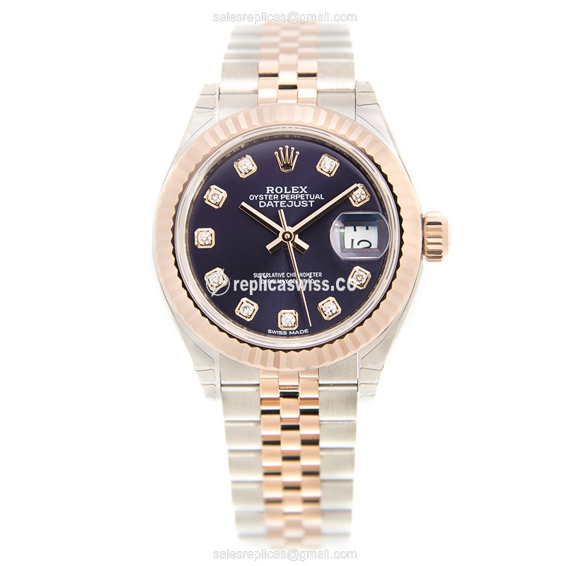 Rolex Datejust Replica - Automatic - 18kt Rose Gold - Steel Case - Purple Dial - View 2