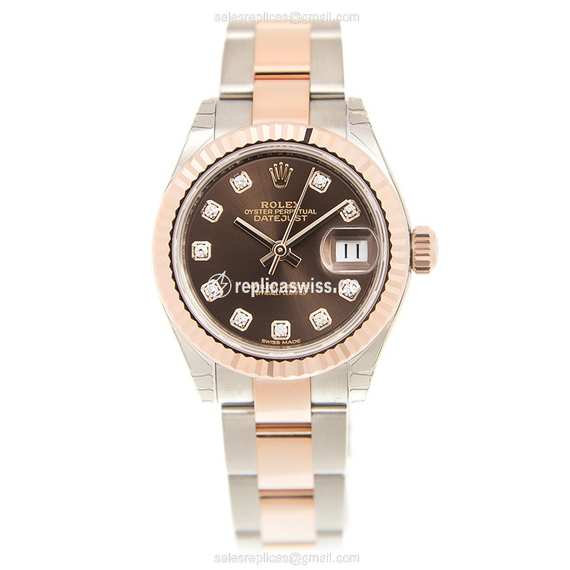 Rolex Lady Datejust Replica | Automatic | 18kt Rose Gold & Steel Case | Brown Dial - View 2