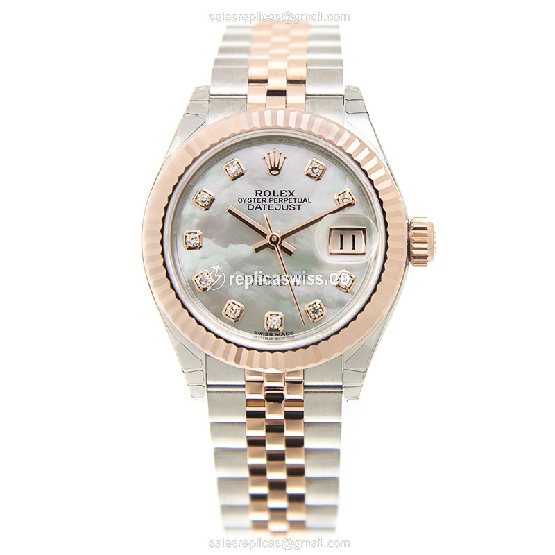 Rolex Lady Datejust Replica - Automatic - White Dial on 18kt Steel Strap - View 2