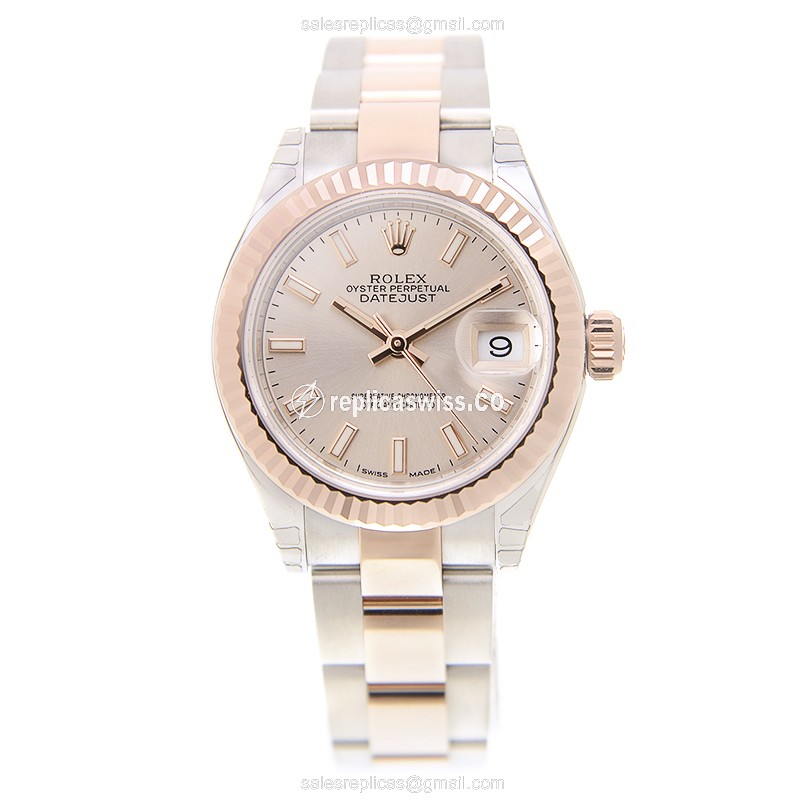 Rolex Lady Datejust Replica - Automatic - 18kt Rose Gold & Steel Case - Pink Dial - View 2
