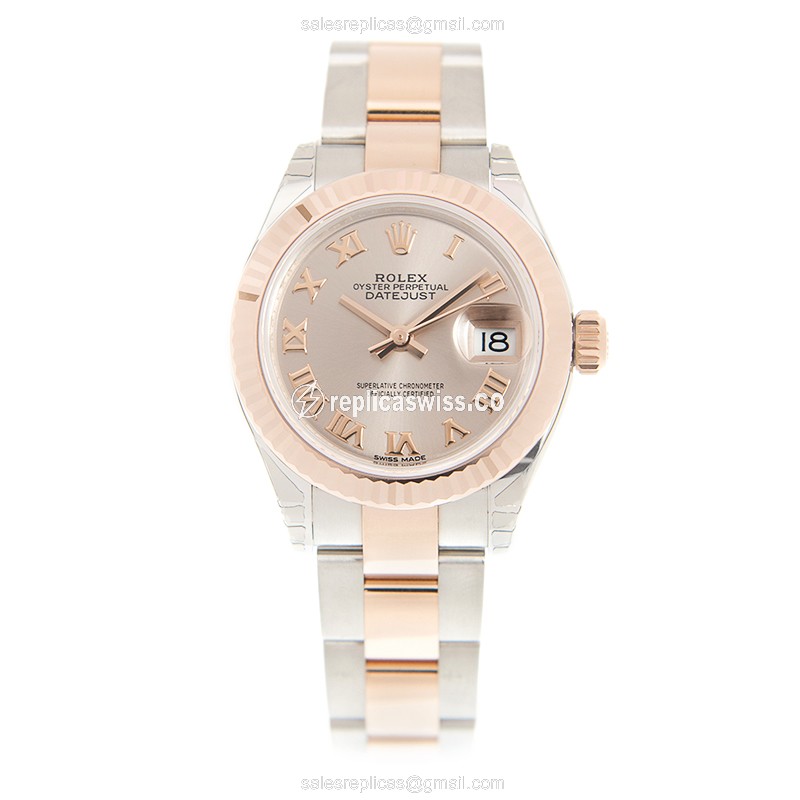 Rolex Lady Datejust Replica - Automatic - 18kt Rose Gold & Steel Case - Pink Dial - View 2
