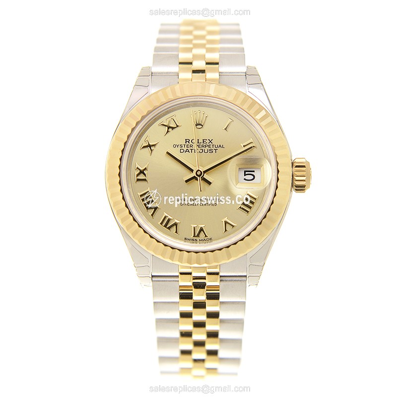 Rolex Datejust Replica - Automatic - Gold & Steel - Gold Dial on 18kt Band - View 2