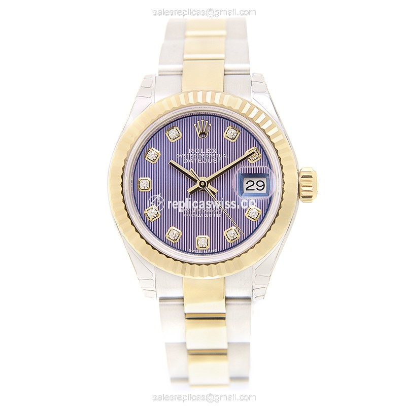 Rolex Datejust Lady Replica - Automatic, 18kt Gold & Steel Case - Purple Dial - View 2