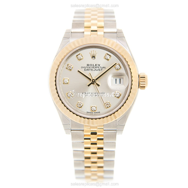 Rolex Lady Datejust Replica - Automatic - 18kt Gold & Steel - Silver Dial - Gold Strap - View 2