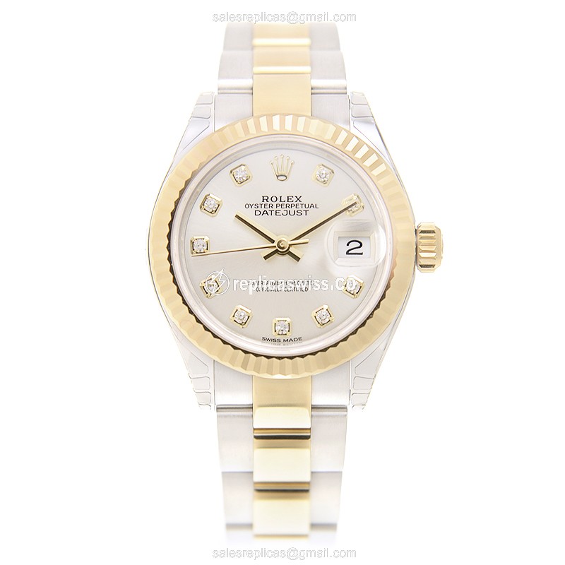 Rolex Lady Datejust Replica - Automatic, 18kt Gold & Steel Case, Silver Dial - View 2