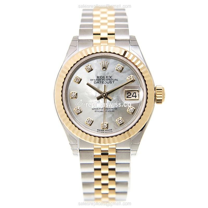 Rolex Lady Datejust Replica - Automatic - 18kt Gold & Steel - White Dial - Gold Clasp - View 2