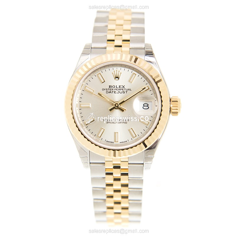 Rolex Datejust Lady Replica - Automatic - Gold Case, Silver Dial - Steel Strap - View 2