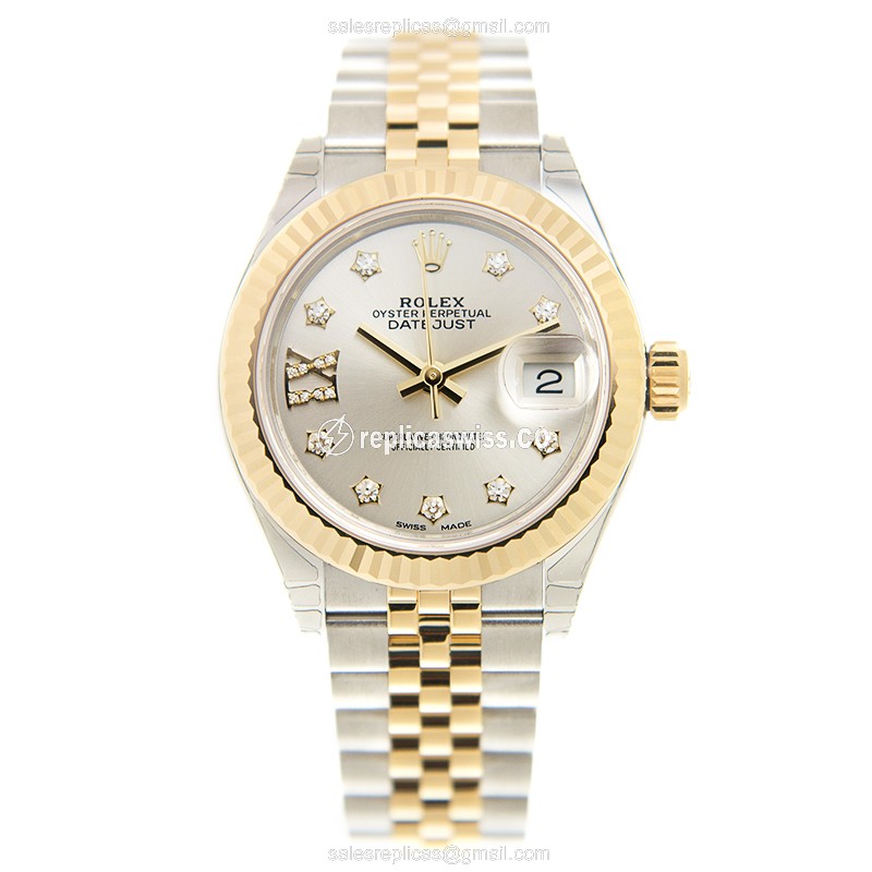 Rolex Lady Datejust Replica - Automatic - 18kt Gold & Steel - Silver Dial - View 2