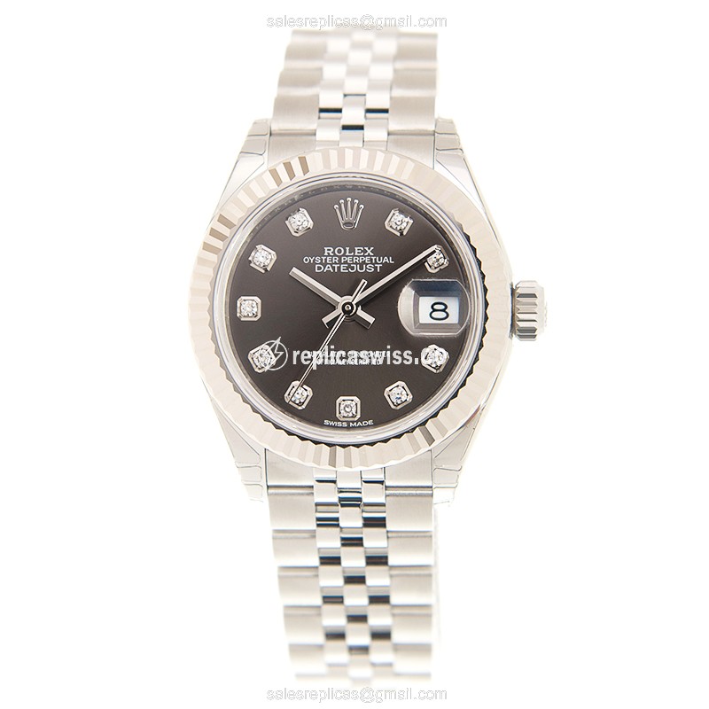 Rolex Lady Datejust Replica - Automatic - 18kt White Gold & Steel - Dark Grey Dial - Silver Steel Strap - View 2