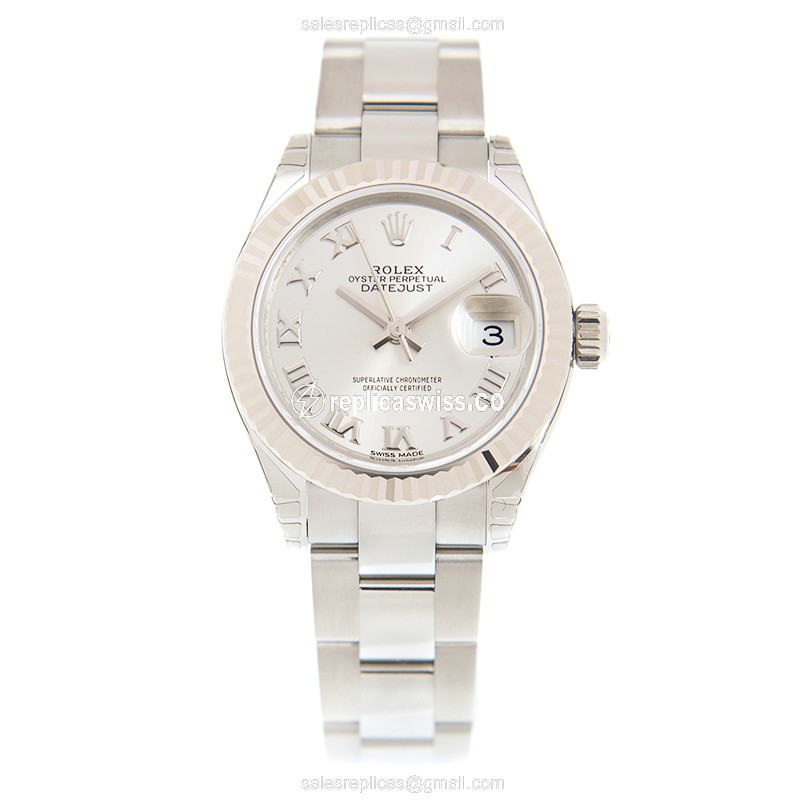 Rolex Lady Datejust Replica - Automatic - 18kt White Gold & Steel - Silver Dial - View 2