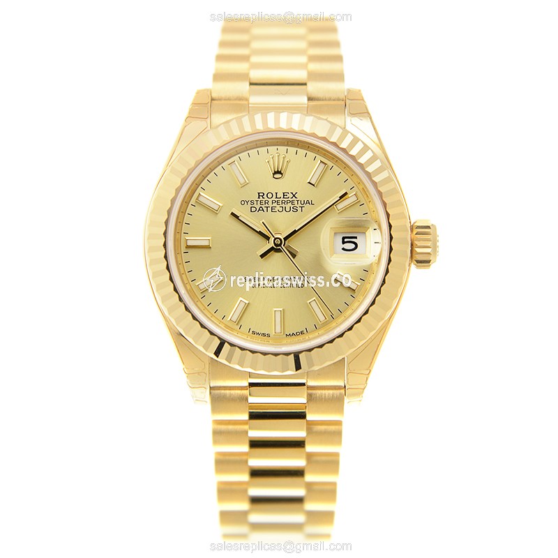 Rolex Datejust Replica - Automatic - 18kt Gold Case - Gold Dial - Gold Clasp - View 2
