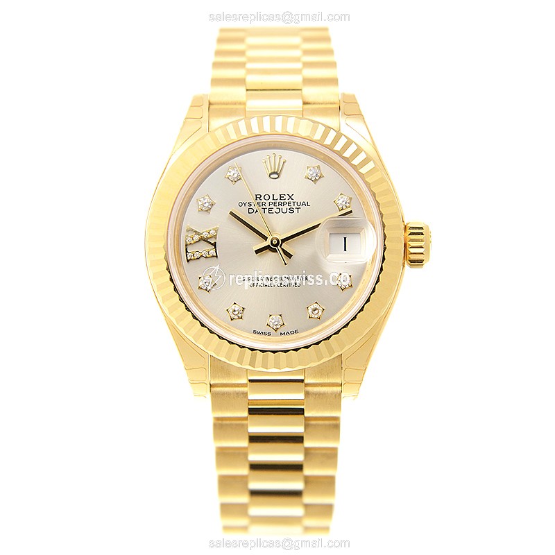 Rolex Lady Datejust Replica - Automatic, Yellow Gold Case & Silver Dial - View 2
