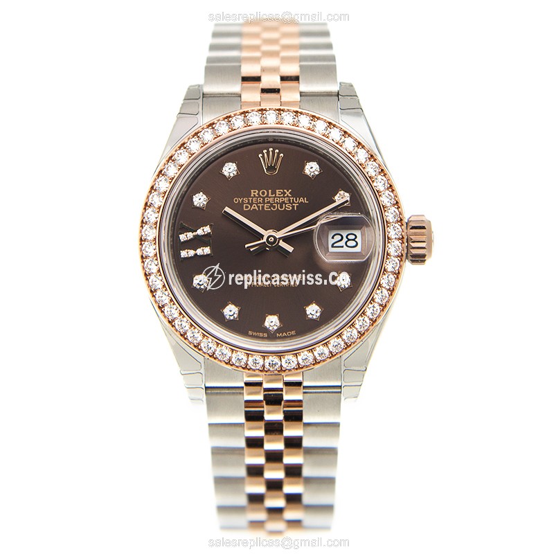Rolex Datejust Replica - Automatic - 18kt Rose - Brown Dial, Diamond Bezel - View 2