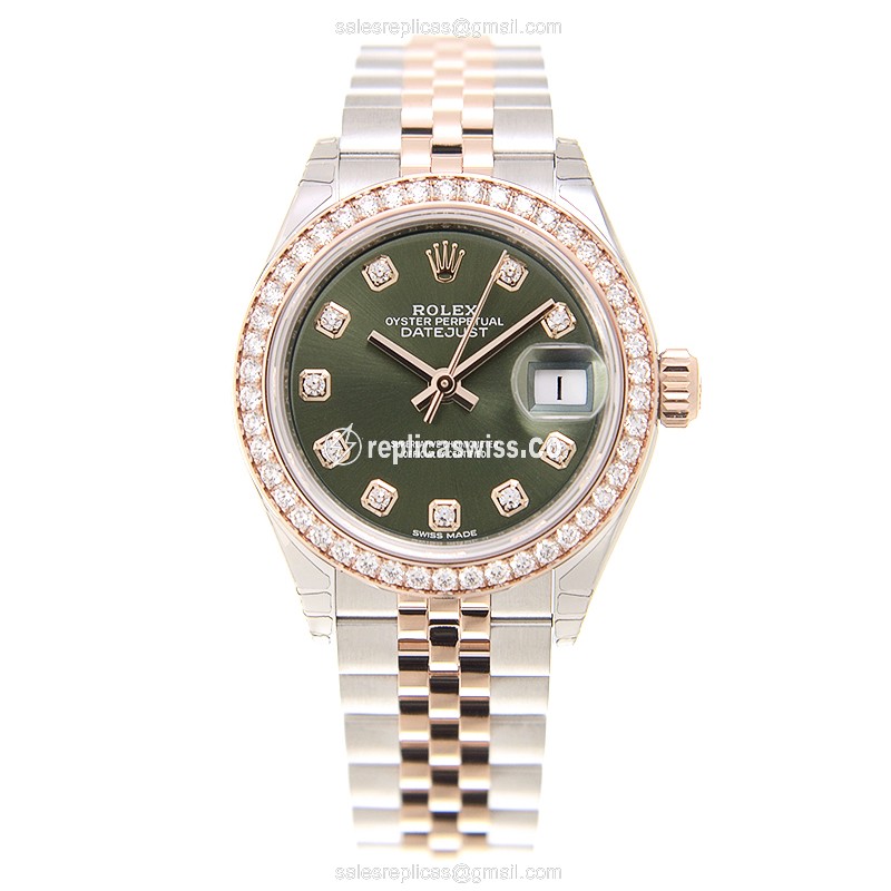 Rolex Datejust Replica - Automatic - 18kt Rose Gold - Green Dial - Diamond Bezel - View 2