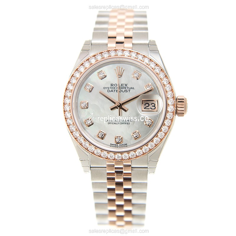 Rolex Datejust Replica - Automatic - 18kt Rose Gold - White Dial, Diamond Bezel - View 2