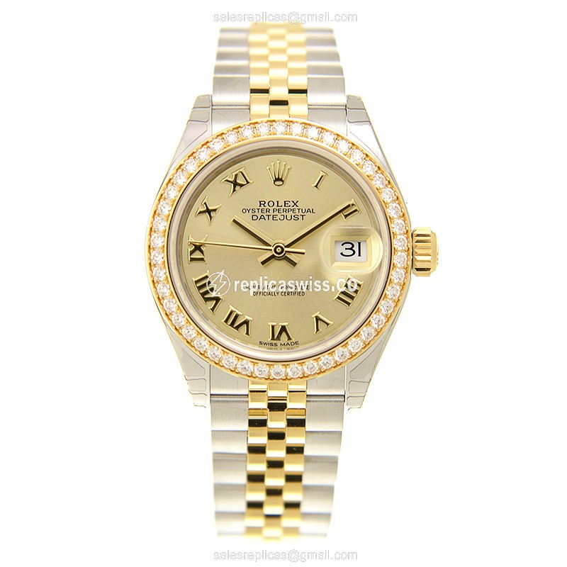 Rolex Datejust Replica - Gold & Diamond - Automatic - 18kt Gold Case - White Dial - View 2