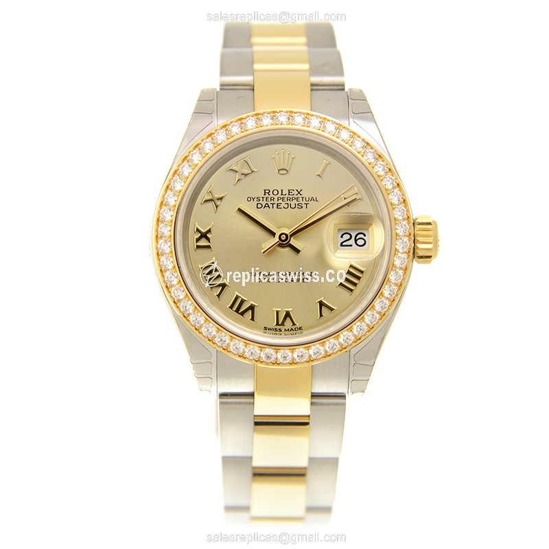 Rolex Datejust Replica - Automatic - 18kt Gold - Diamond Accents - Steel Band - View 2