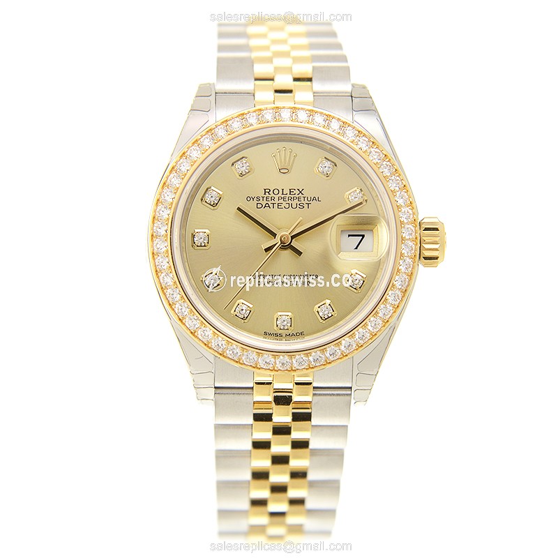 Rolex Datejust Replica - Automatic - 18kt Gold - Diamond Accents - Steel Case - View 2