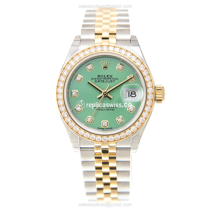 Rolex Datejust Replica - 18kt Gold - Green Dial - Automatic - Steel Clasp - View 2