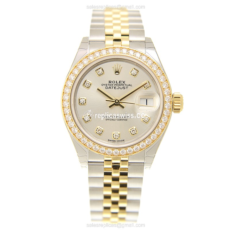 Rolex Datejust Replica - 18kt Gold - Automatic - Silver Dial, Diamond Accent - View 2