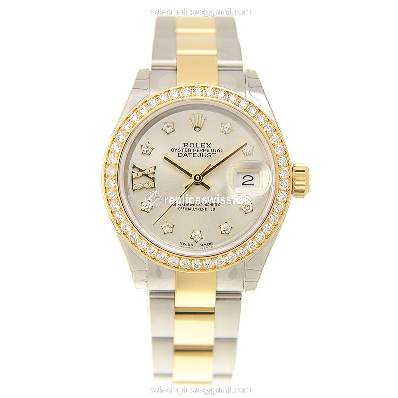 Rolex Lady Datejust Replica - 18kt Gold Case - Silver Dial - Automatic - View 2