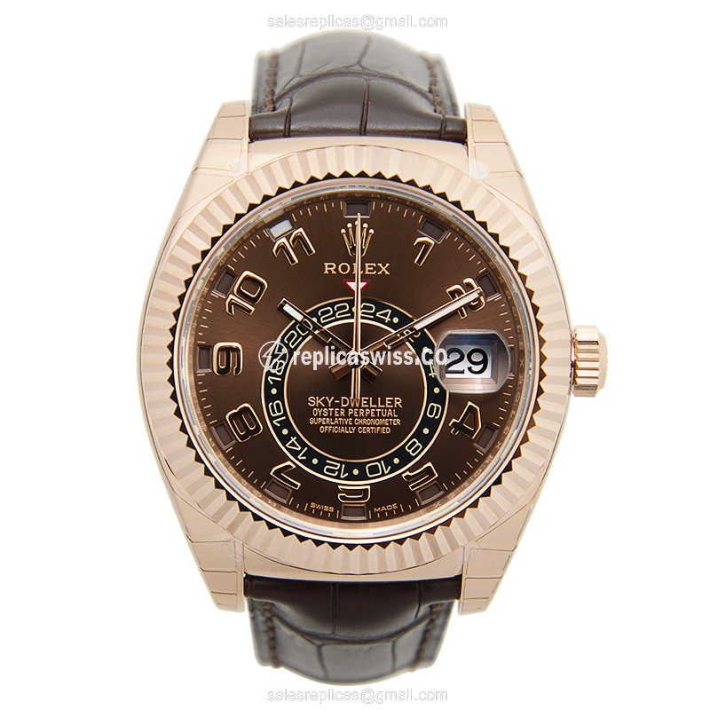 Rolex 326135BR Replica - Automatic 18kt Rose Gold - Brown Dial - Alligator Brown Strap - View 2