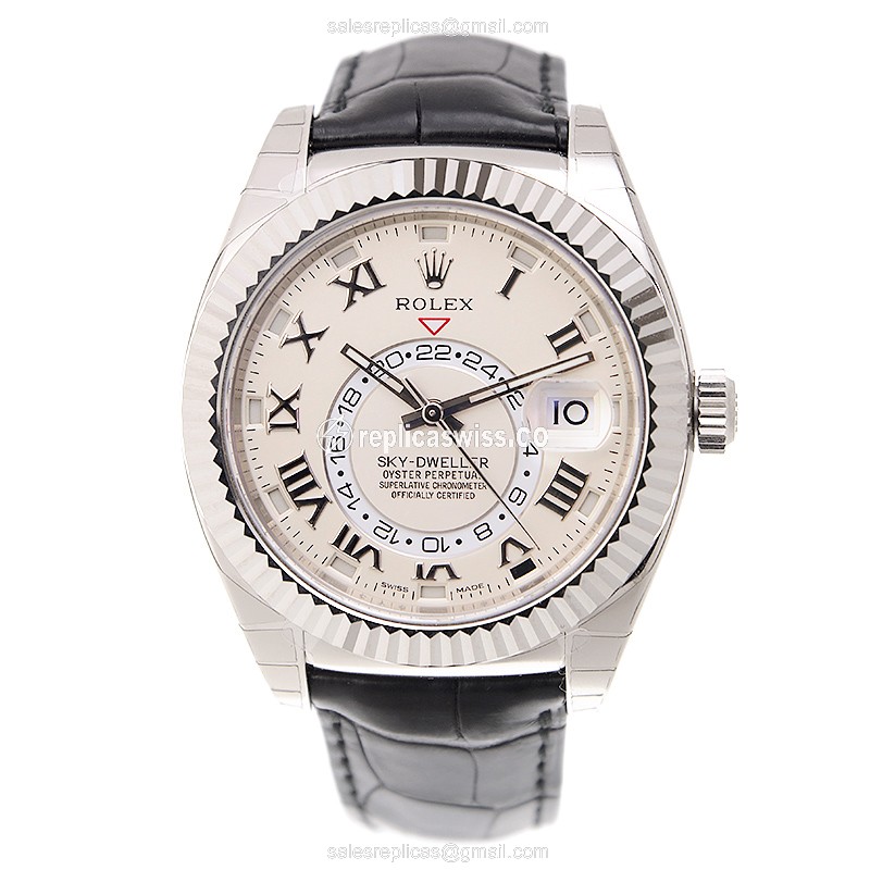 Rolex Sky-Dweller Replica - Automatic - Ivory Dial - 18kt Gold Case, Black Alligator Strap - View 2