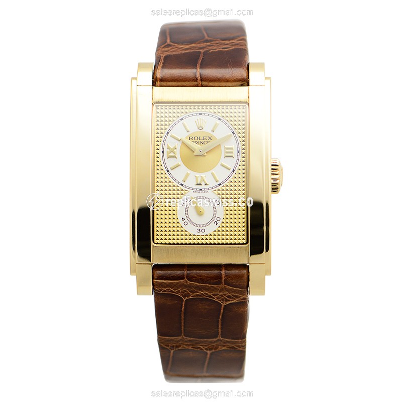 Rolex Cellini Series Replica - Manual Wind - 18kt Yellow Gold Case - Gold Dial - Leather Strap - View 2