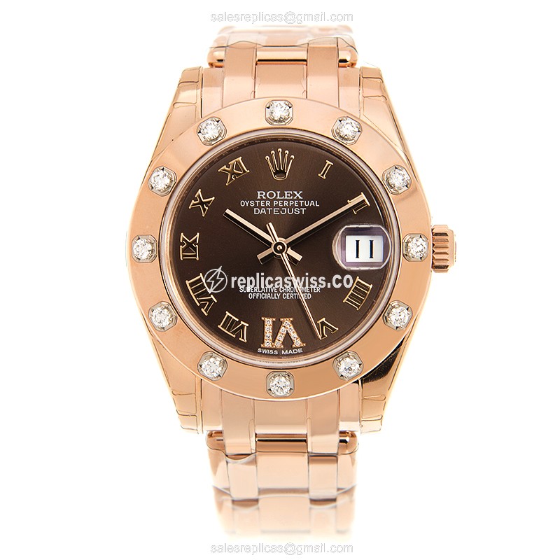 Rolex Datejust Lady Replica - Automatic - Brown Dial on 18kt Steel & Gold Clasp - View 2