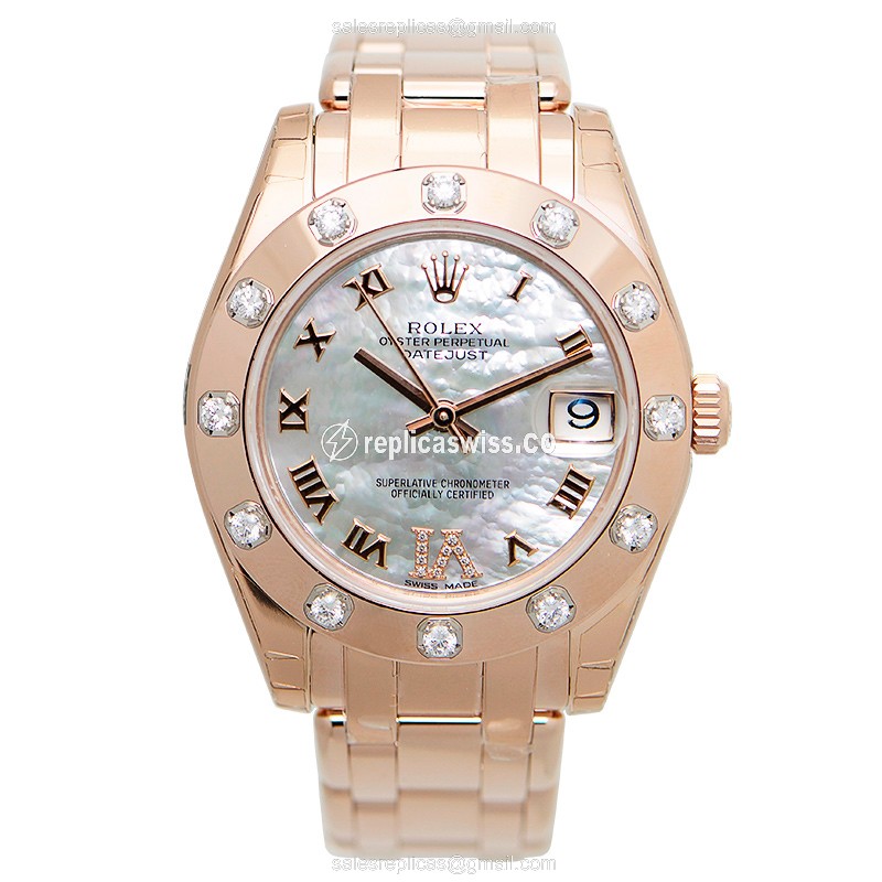Rolex Datejust Lady Replica - Automatic - 18kt Rose Gold Case - Silver Dial - Pink Gold Strap - View 2