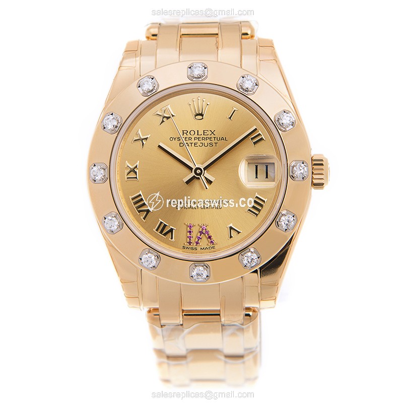 Rolex Lady Datejust Replica - Automatic - 18kt Gold Case - Diamond Dial - View 2